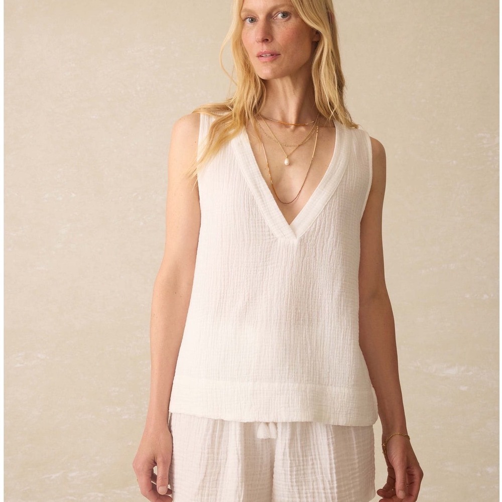 Faherty Dune Cotton Gauze Sleeveless Popover White Tank Top M Medium NWT